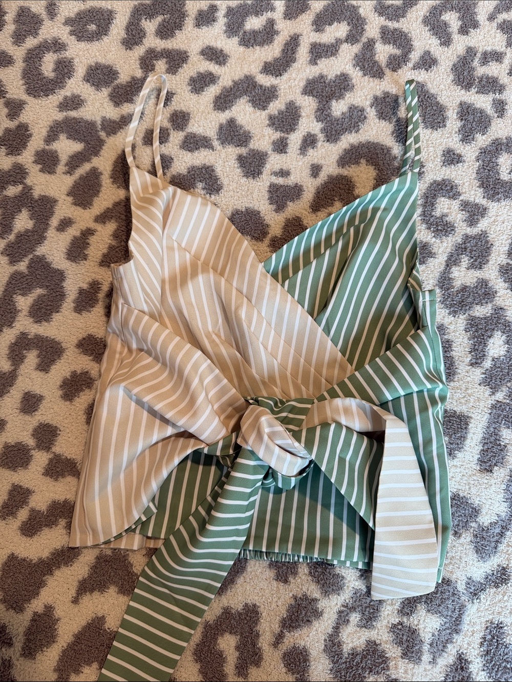 Anthropologie Striped Two-Tone Tie-Front Cami - Sage Green & Cream